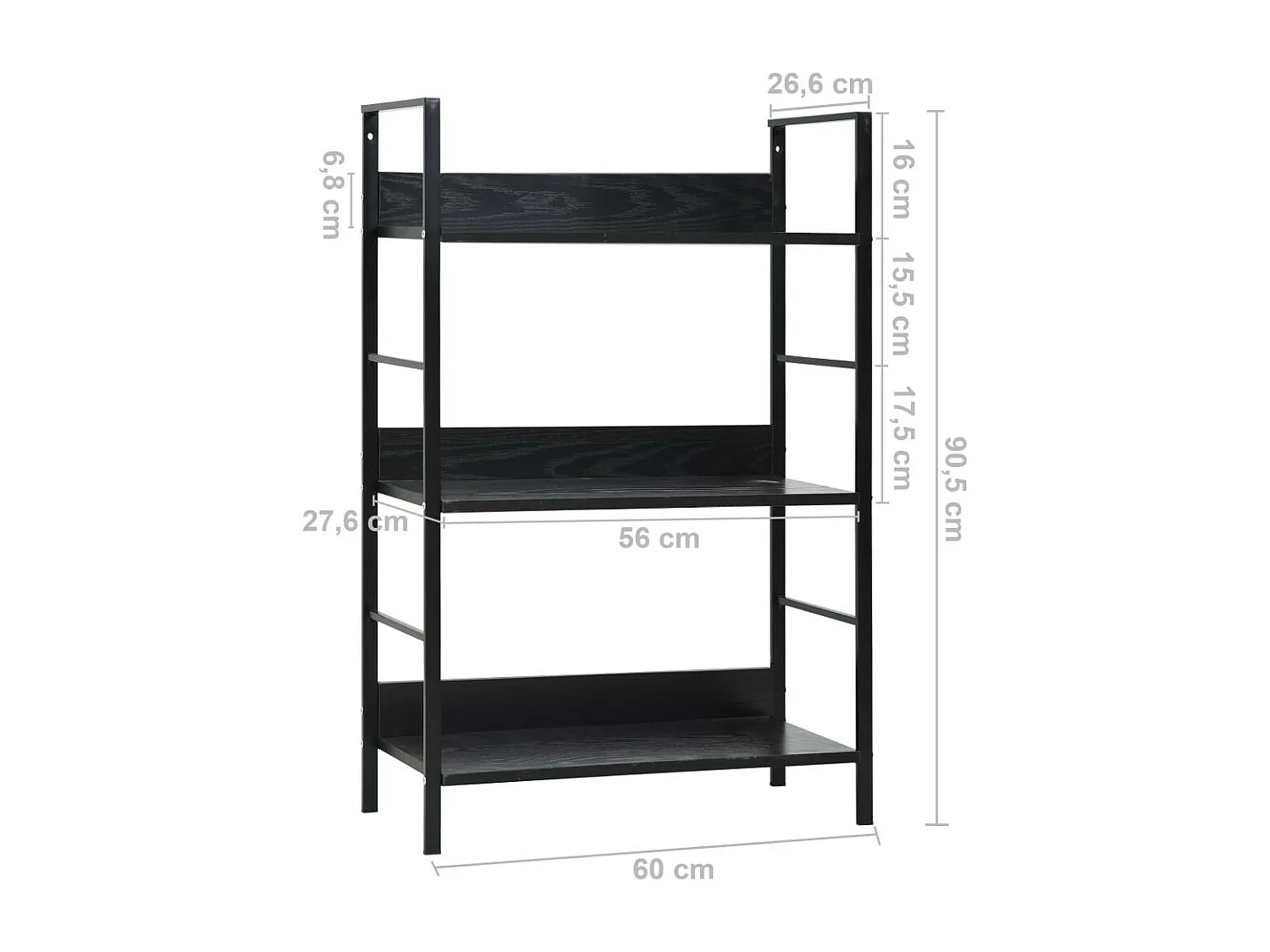 Bibliothèque à 3 niveaux Noir 60x27,6x90,5