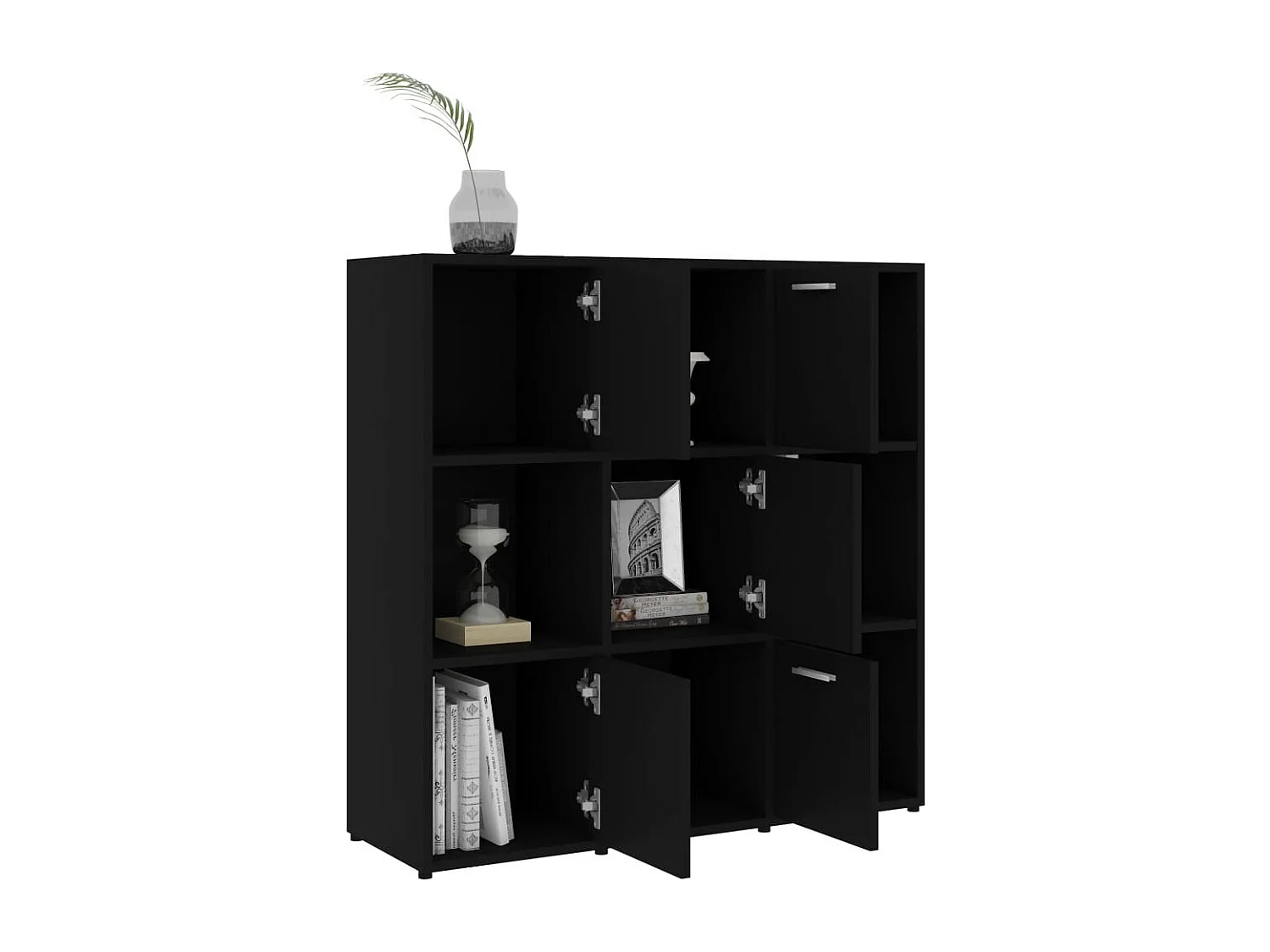 Bibliothèque étagère en bois Lozka 98cm - 4 niches 5 portes-Noir