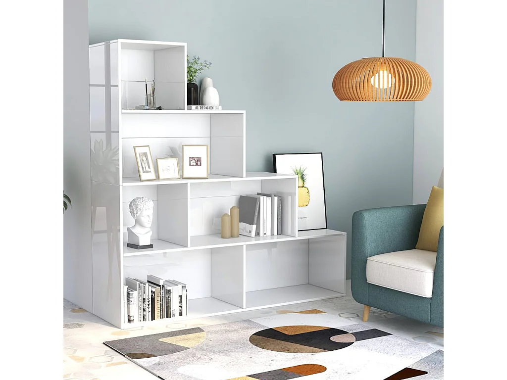 Bibliothèque-Séparateur de pièce Blanc brillant 155x24x160