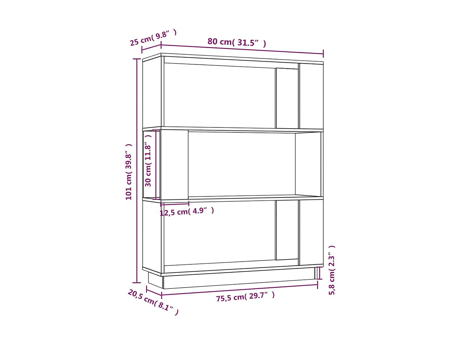 Bibliothèque-Cloison Marron miel 80x25x101 Bois massif