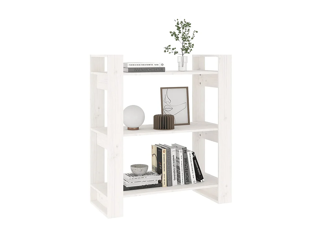 Bibliothèque-Séparateur de pièce Blanc 80x35x91 Pin solide
