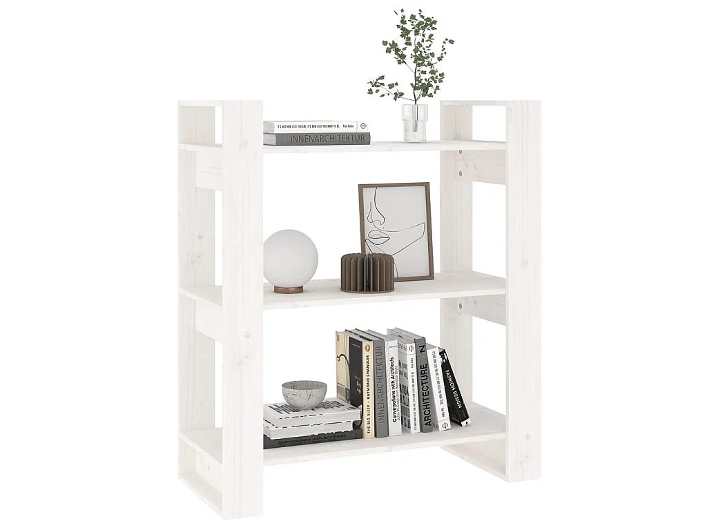 Bibliothèque-Séparateur de pièce Blanc 80x35x91 Pin solide