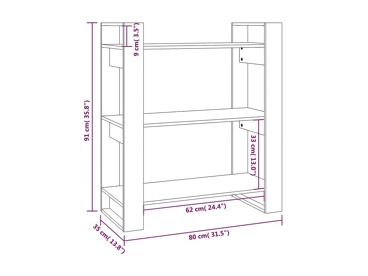 Bibliothèque-Séparateur de pièce Blanc 80x35x91 Pin solide