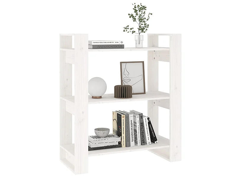 Bibliothèque-Séparateur de pièce Blanc 80x35x91 Pin solide