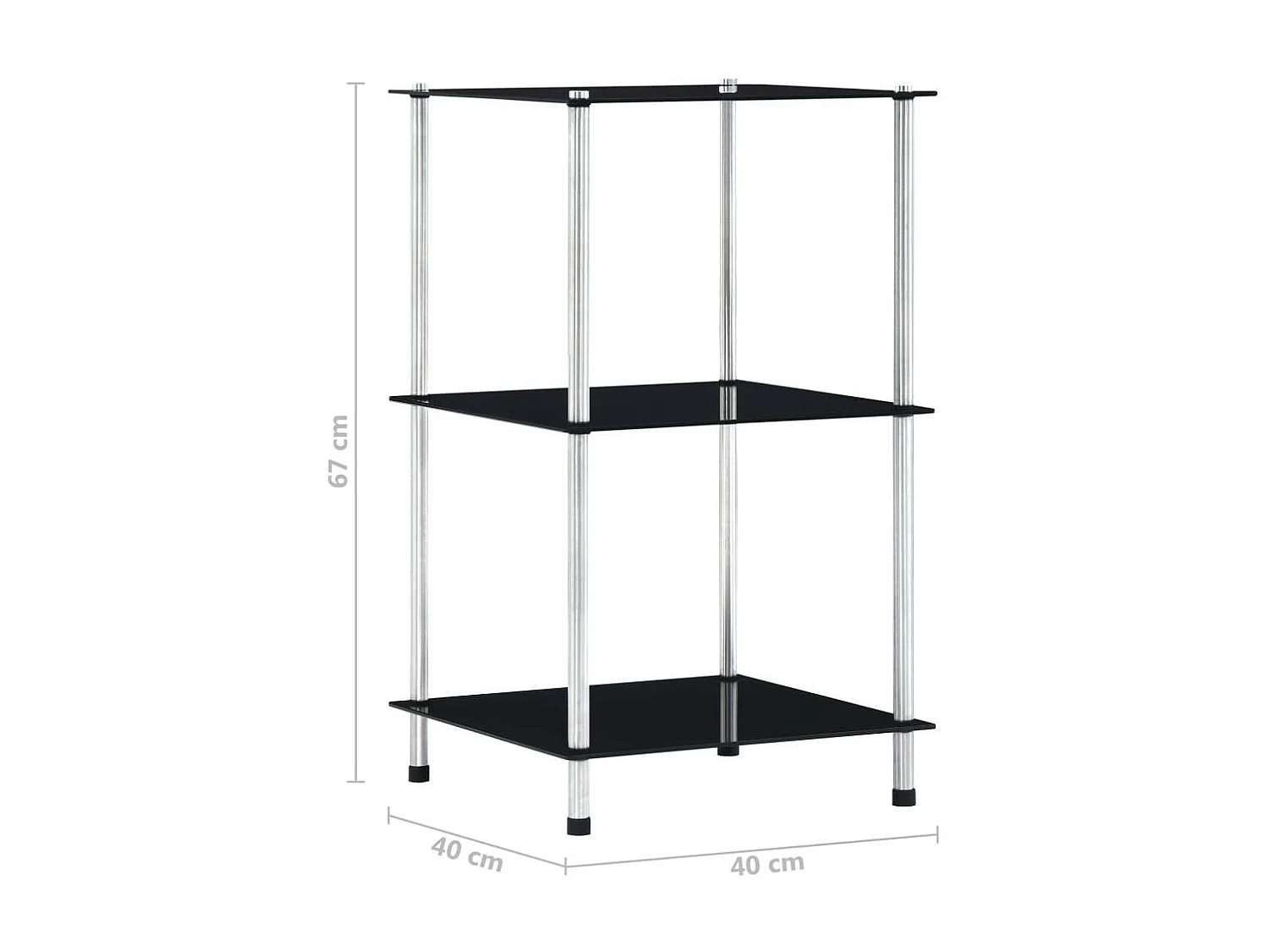 Étagère à 3 niveaux Noir 40x40x67 Verre trempé