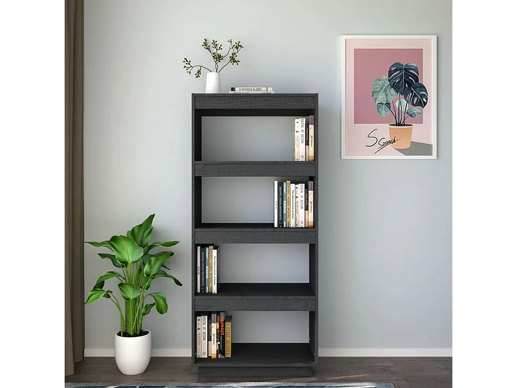 Bibliothèque-Séparateur de pièce Gris 60x35x135 Pin massif