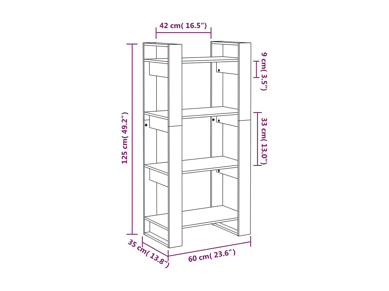 Bibliothèque-Cloison Marron miel 60x35x125 Bois massif