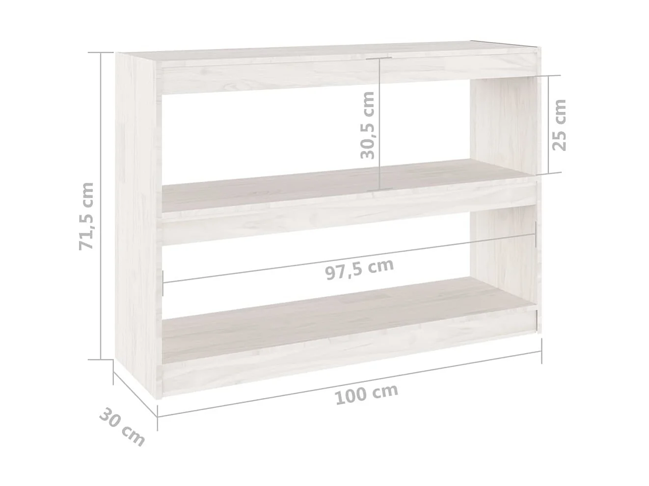 Bibliothèque-Séparateur de pièce Blanc 100x30x71,5 Pin massif