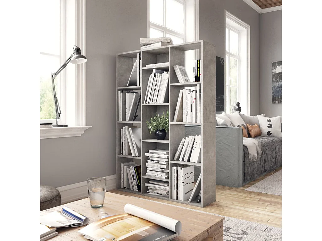 Kamerscherm/boekenkast 100x24x140 cm bewerkt hout betongrijs