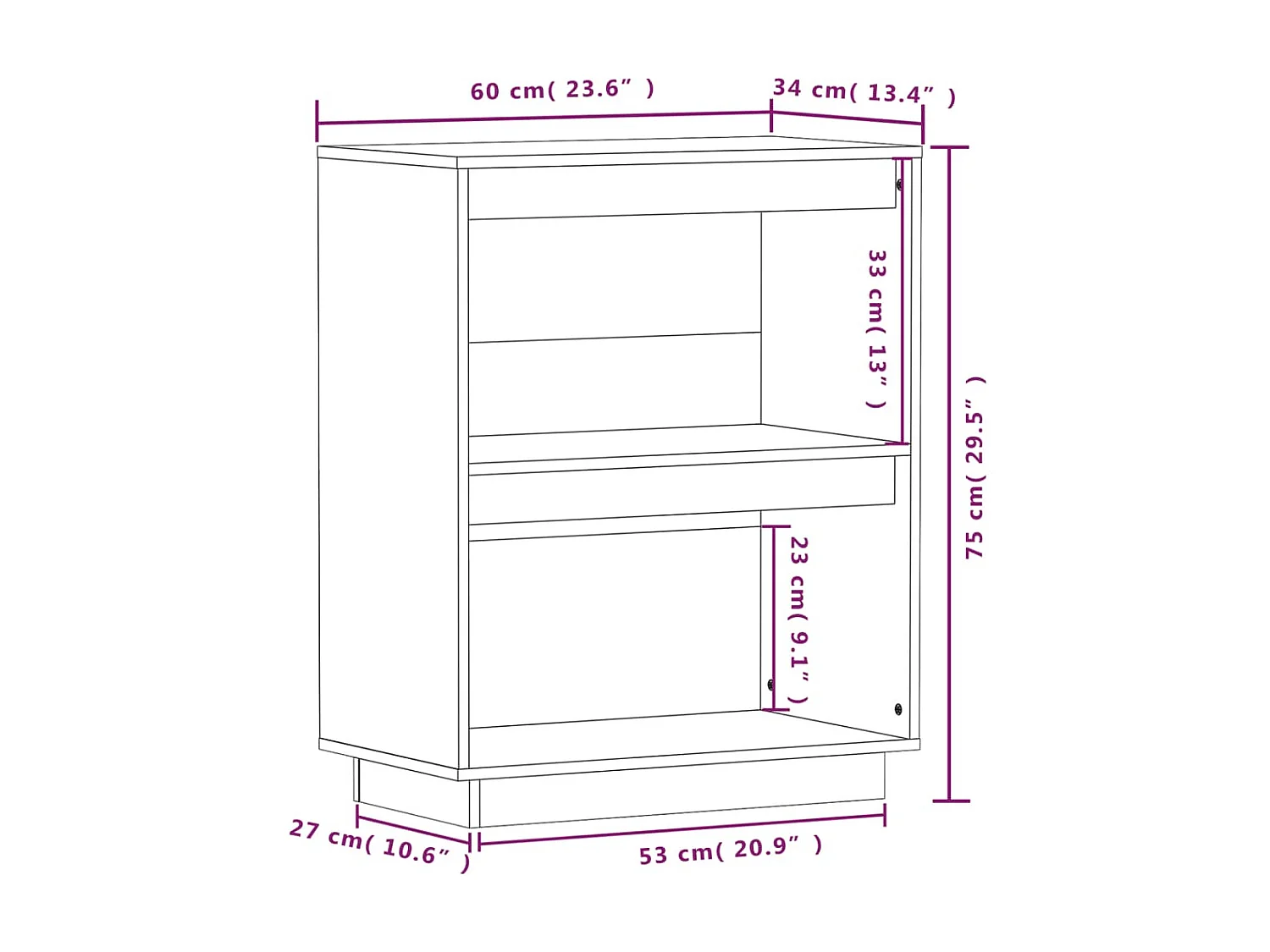 Armoire console Gris 60x34x75 Bois de pin solide