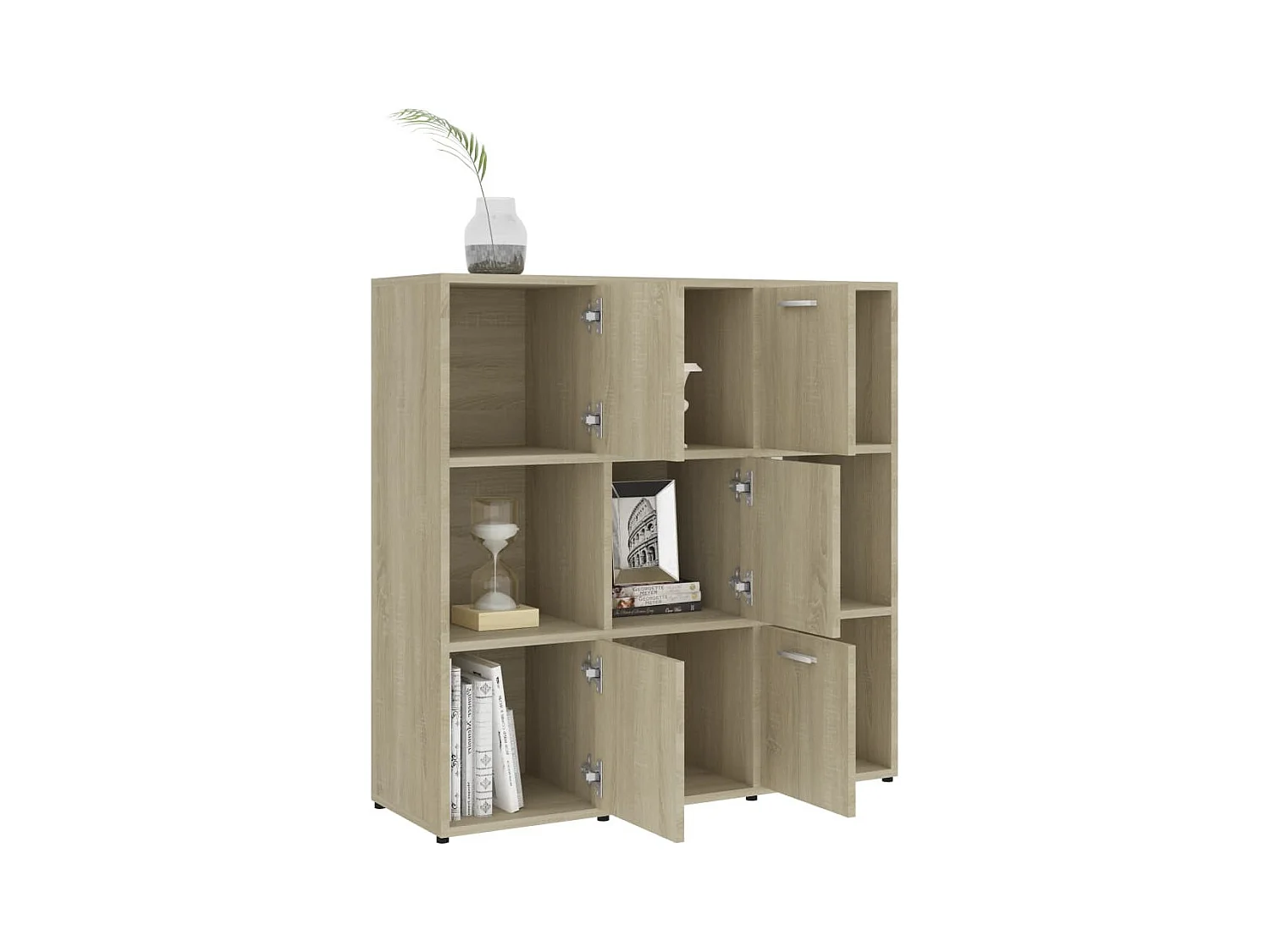 Bibliothèque étagère en bois Lozka 98cm - 4 niches 5 portes-Chêne clair