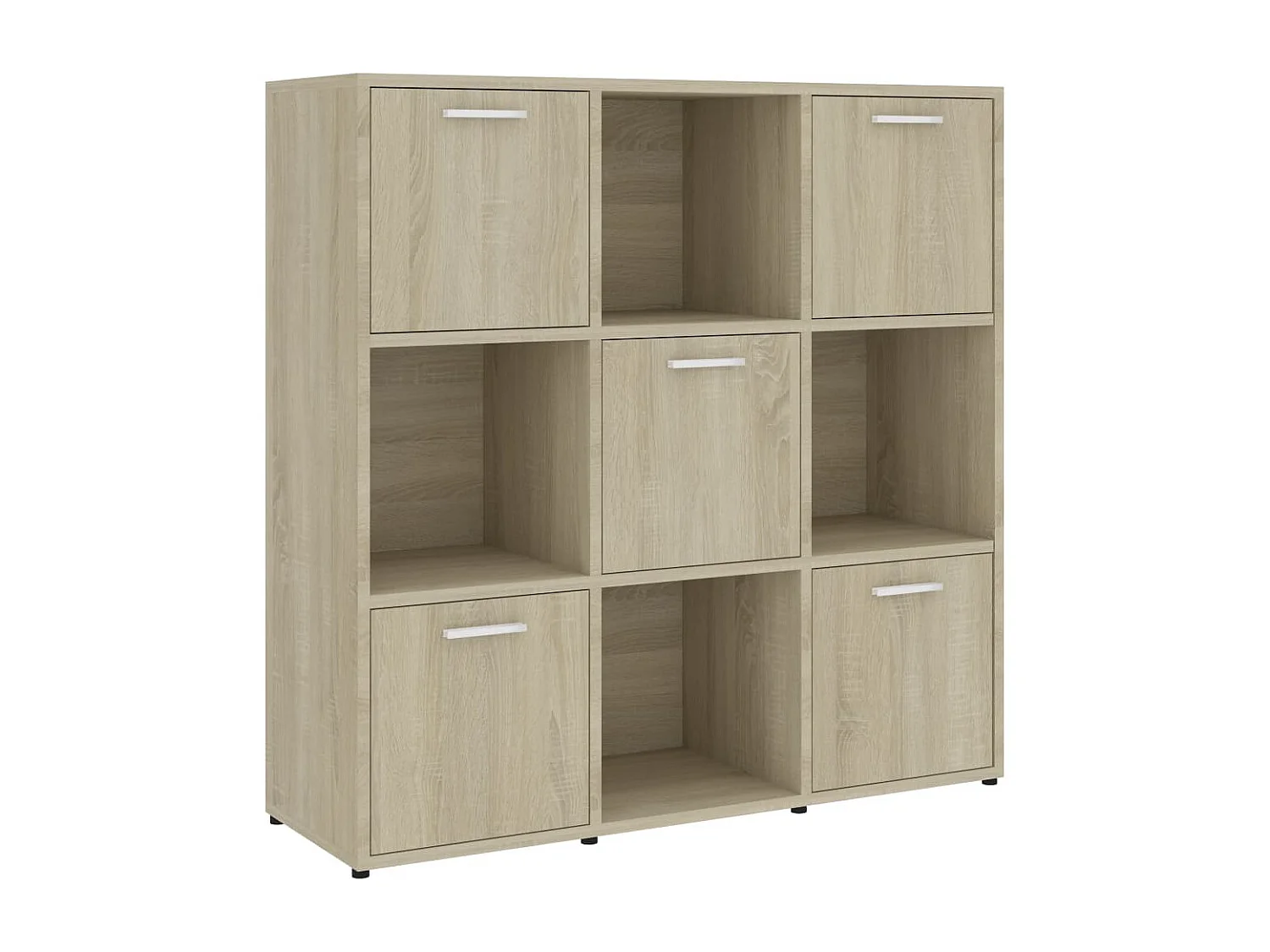 Bibliothèque étagère en bois Lozka 98cm - 4 niches 5 portes-Chêne clair