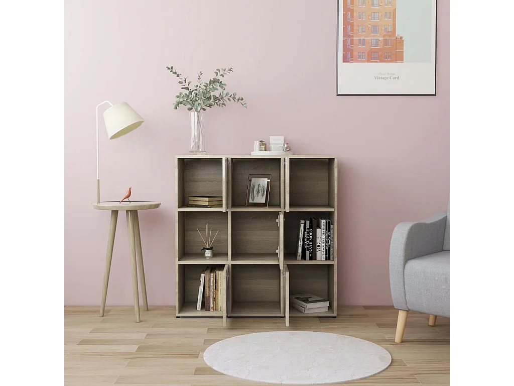 Bibliothèque étagère en bois Lozka 98cm - 4 niches 5 portes-Chêne clair