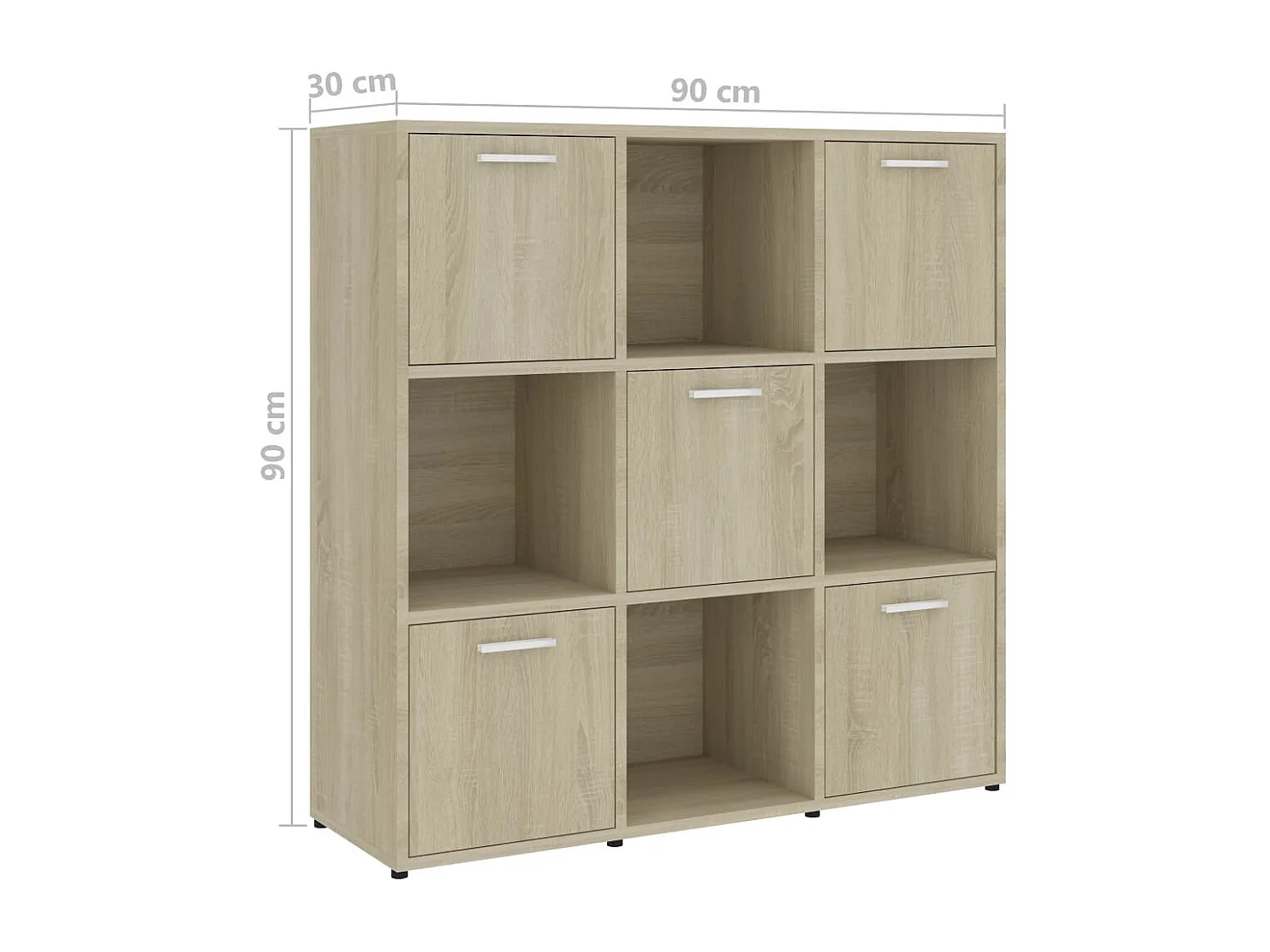 Bibliothèque étagère en bois Lozka 98cm - 4 niches 5 portes-Chêne clair