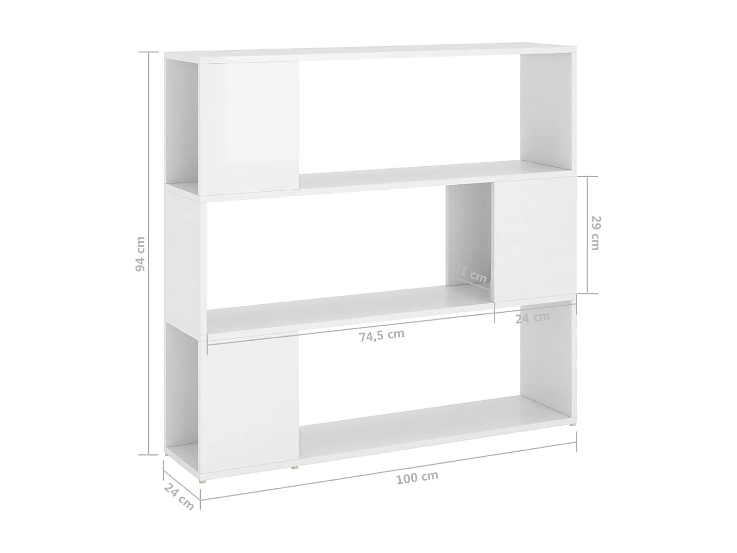 Bibliothèque-Séparateur de pièce Blanc brillant 100x24x94