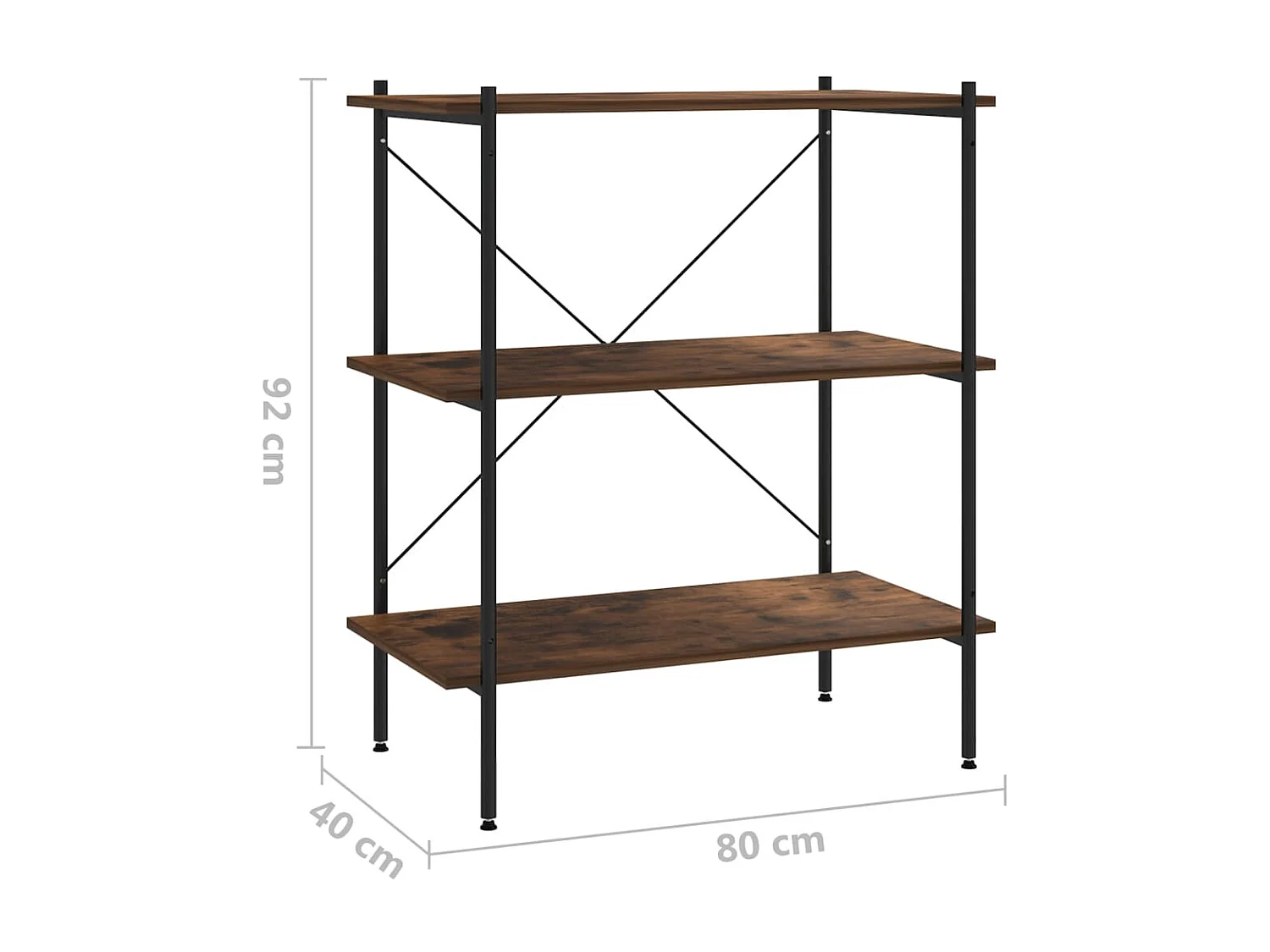 Étagère à 3 niveaux Noir et bois foncé 80x40x92