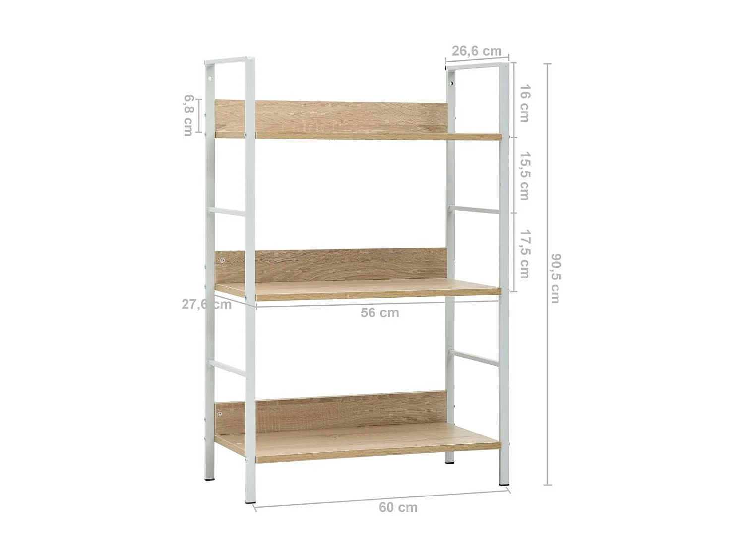 Bibliothèque à 3 niveaux Chêne 60x27,6x90,5 2