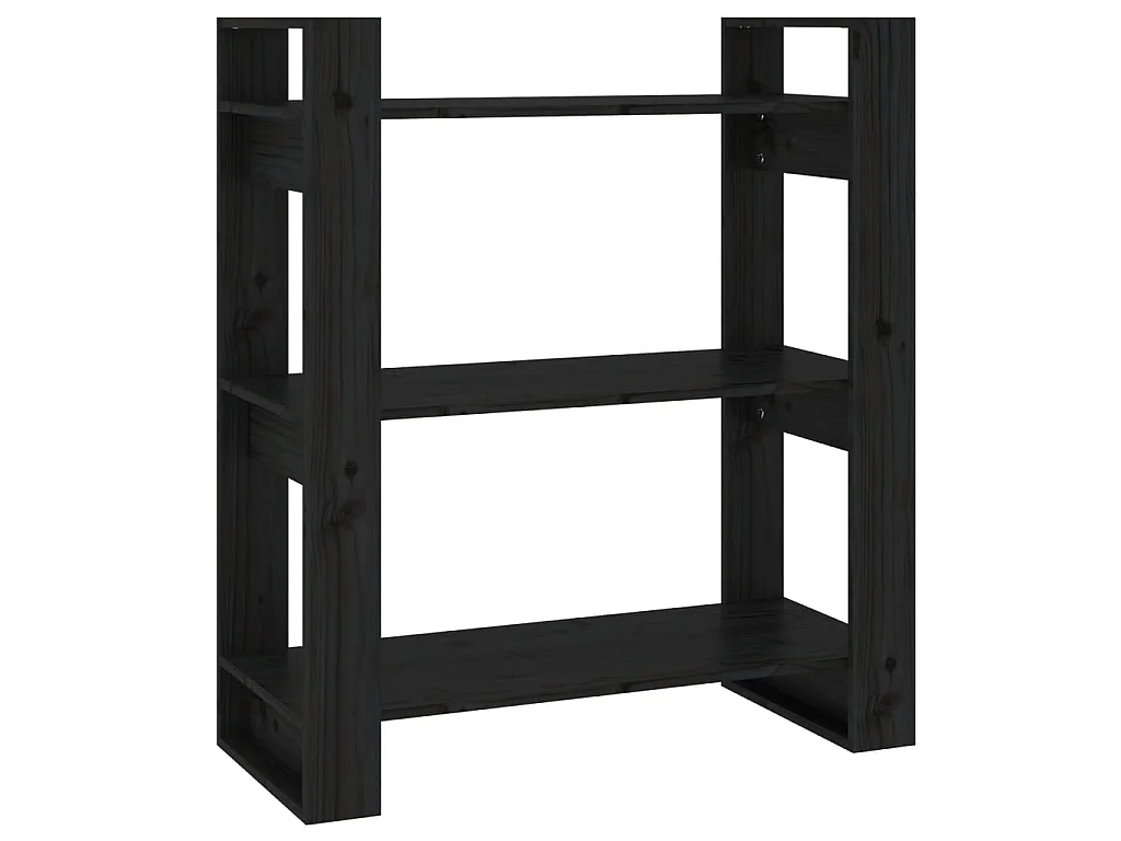 Bibliothèque-Séparateur de pièce Noir 80x35x91 Pin solide