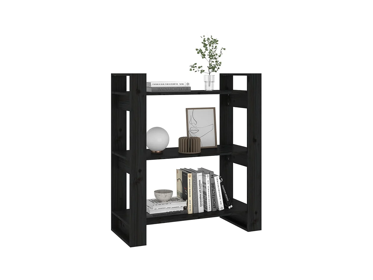 Bibliothèque-Séparateur de pièce Noir 80x35x91 Pin solide