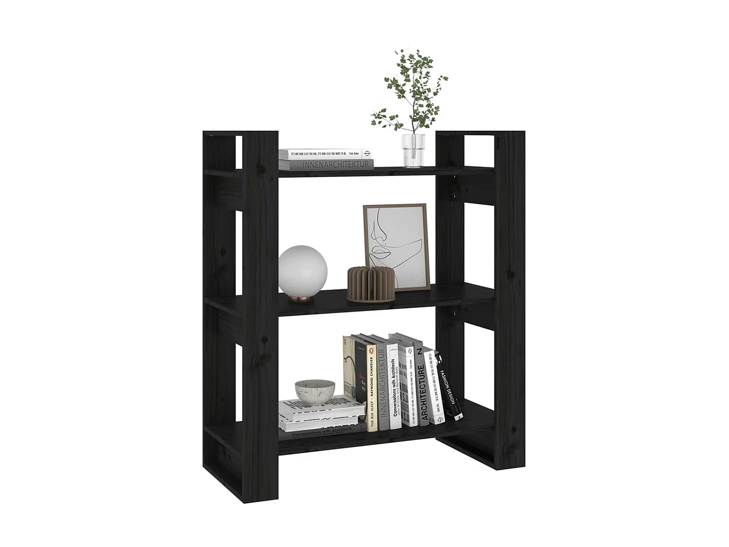 Bibliothèque-Séparateur de pièce Noir 80x35x91 Pin solide