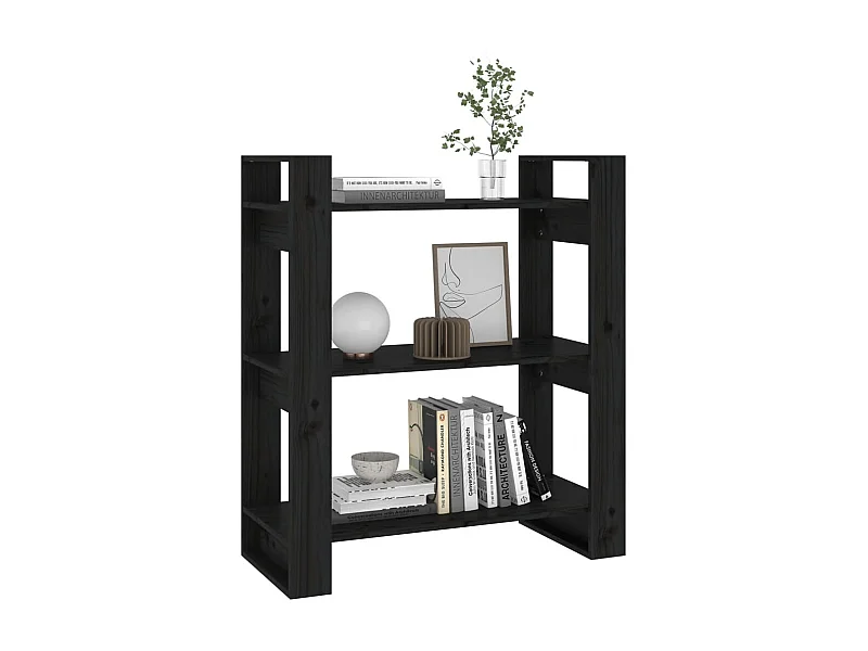 Bibliothèque-Séparateur de pièce Noir 80x35x91 Pin solide