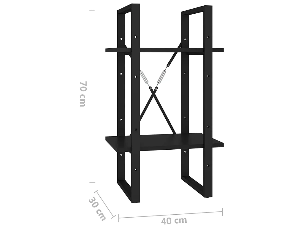 Boekenkast met 2 schappen 40x30x70 cm bewerkt hout zwart