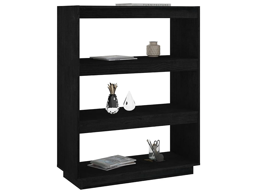 Bibliothèque-Séparateur de pièce Noir 80x35x103 Pin massif