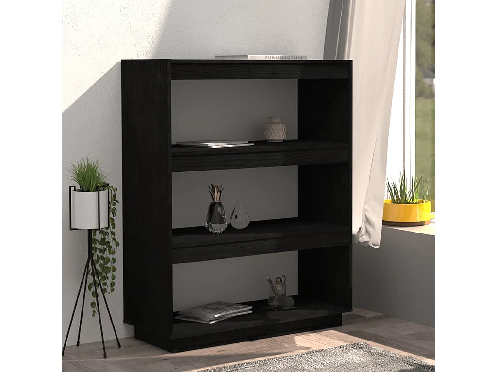 Bibliothèque-Séparateur de pièce Noir 80x35x103 Pin massif