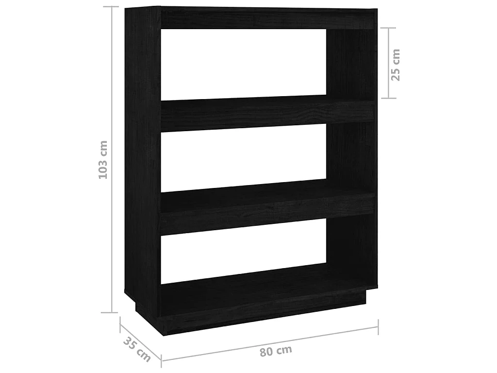 Bibliothèque-Séparateur de pièce Noir 80x35x103 Pin massif