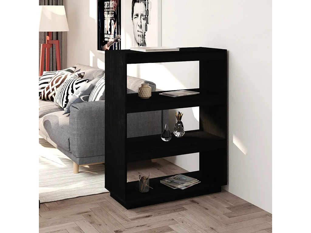 Bibliothèque-Séparateur de pièce Noir 80x35x103 Pin massif