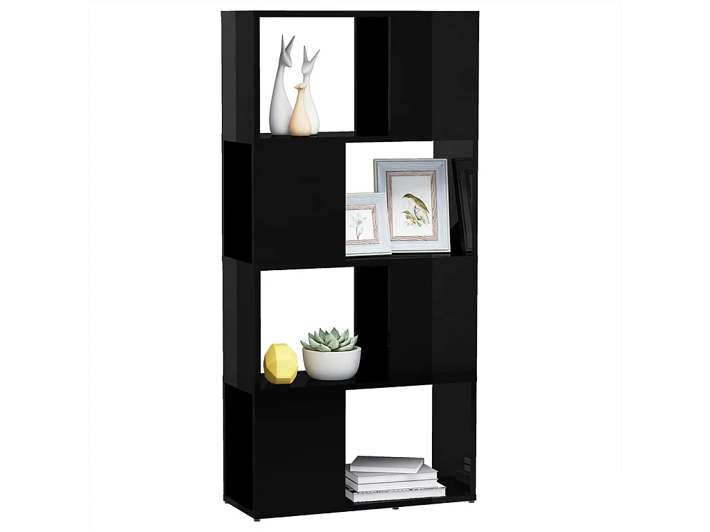 Bibliothèque-Séparateur de pièce Noir brillant 60x24x124,5