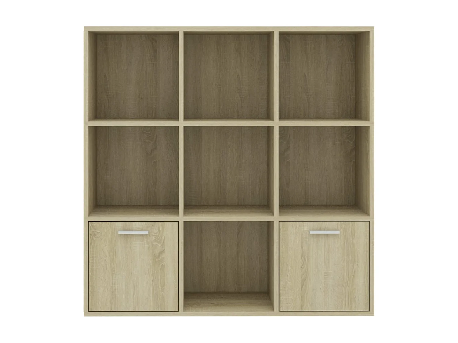 Bibliothèque étagère en bois Valika 98cm - 7 niches 2 portes-Chêne clair