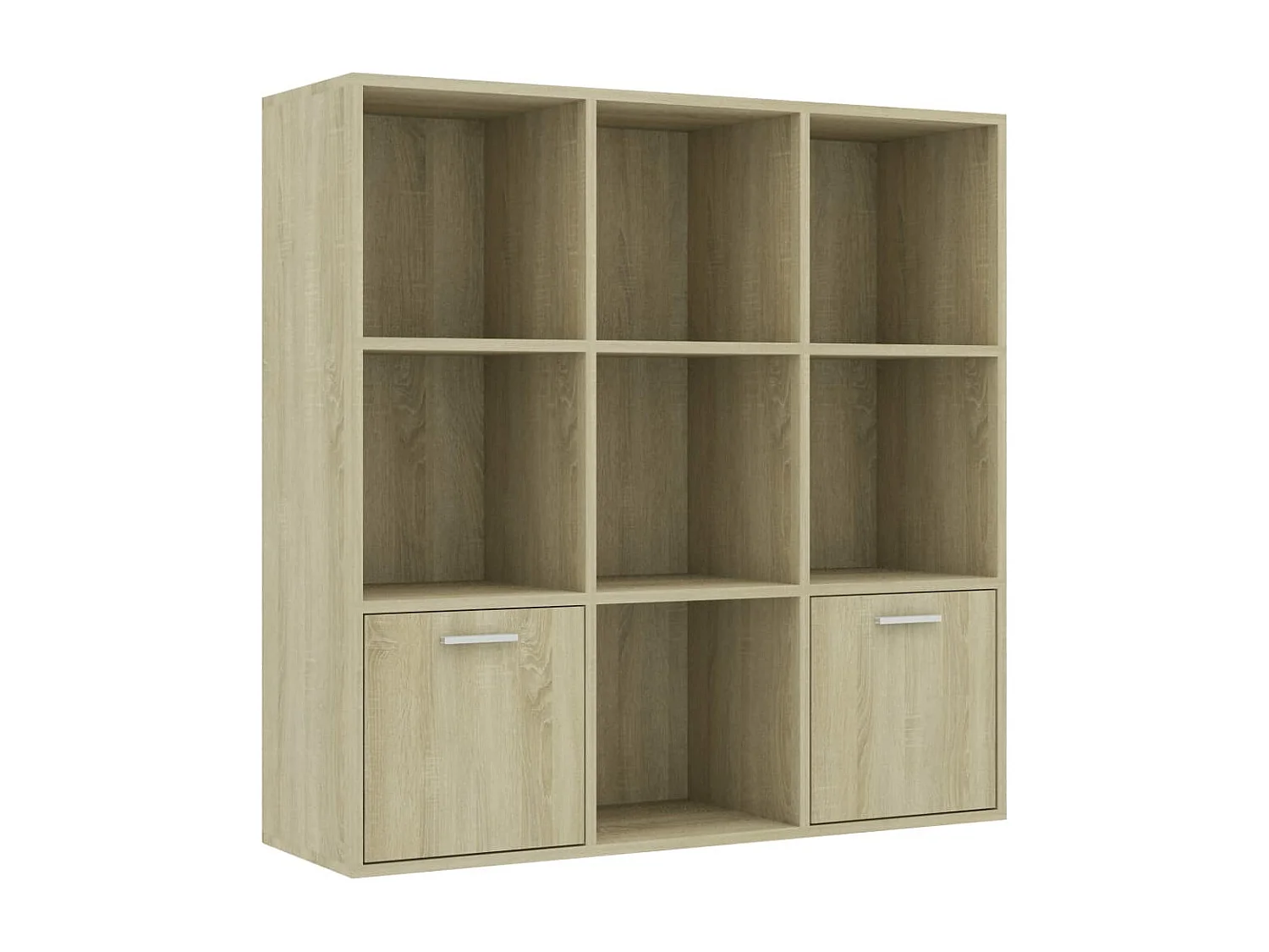 Bibliothèque étagère en bois Valika 98cm - 7 niches 2 portes-Chêne clair