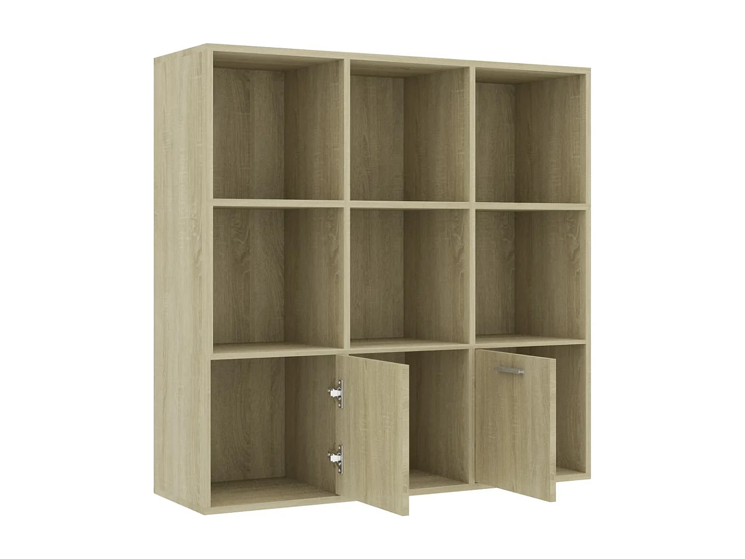 Bibliothèque étagère en bois Valika 98cm - 7 niches 2 portes-Chêne clair