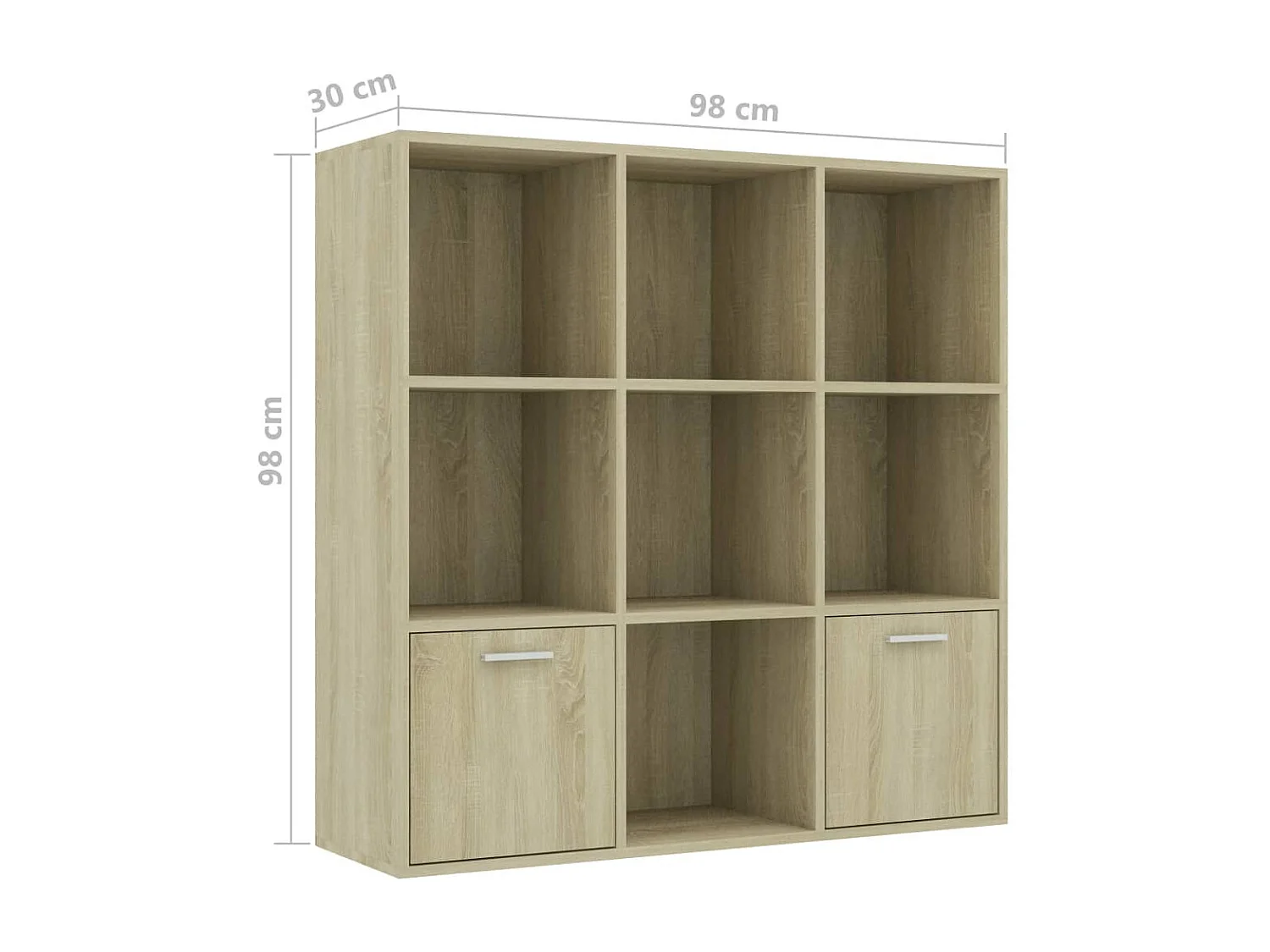 Bibliothèque étagère en bois Valika 98cm - 7 niches 2 portes-Chêne clair