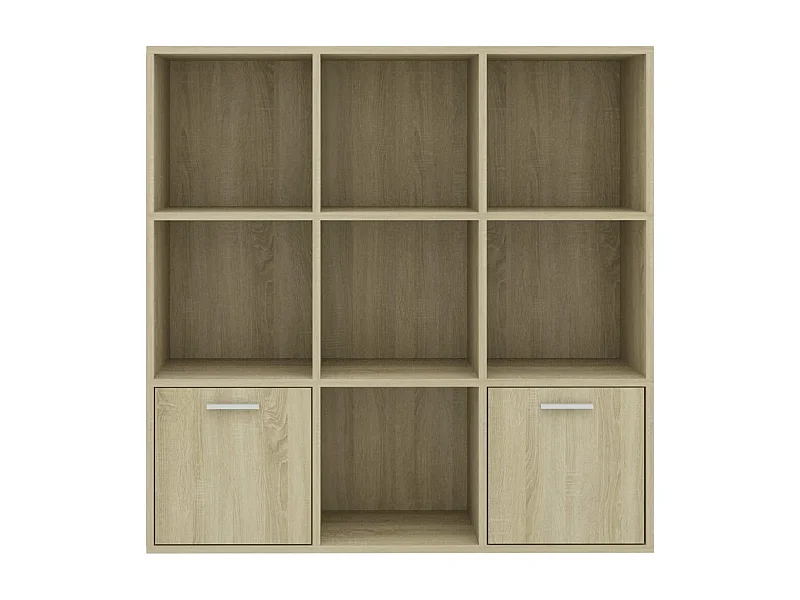 Bibliothèque étagère en bois Valika 98cm - 7 niches 2 portes-Chêne clair