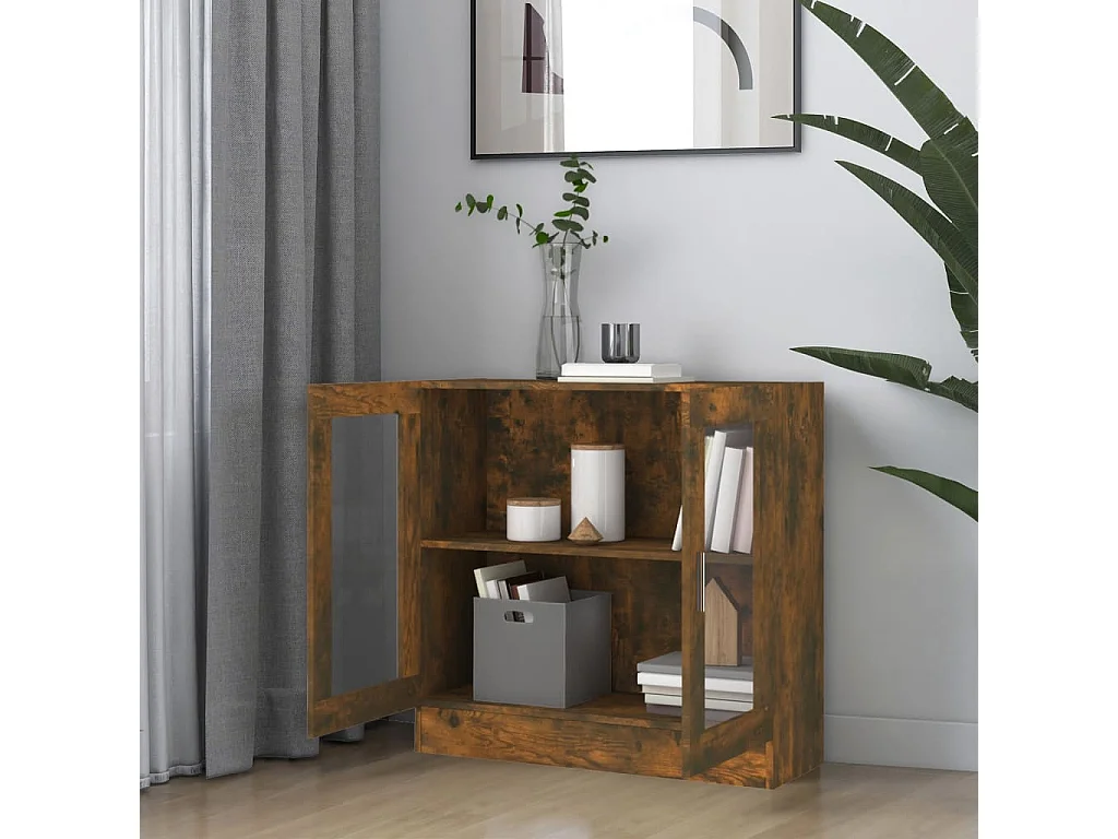 Armoire à vitrine Chêne fumé 82,5x30,5x80 Bois d'ingénierie