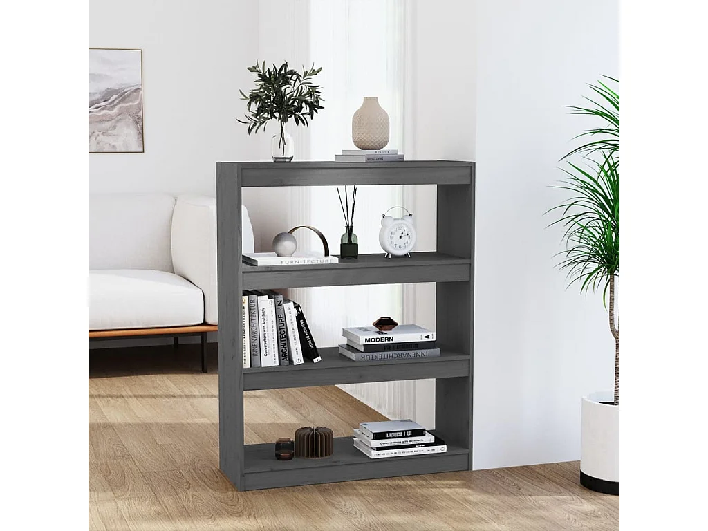 Bibliothèque-Séparateur de pièce Gris 80x30x103,5 Pin solide