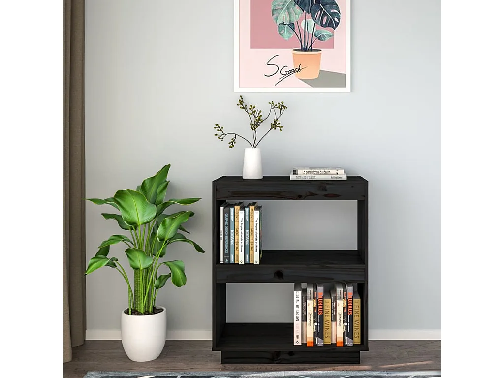 Bibliothèque Noir 60x35x71 Bois de pin massif