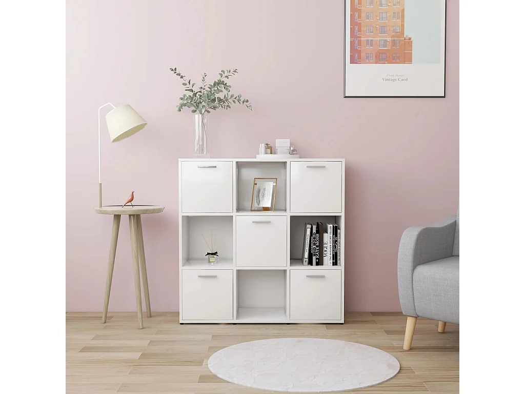 Bibliothèque étagère en bois Lozka 98cm - 4 niches 5 portes-Blanc