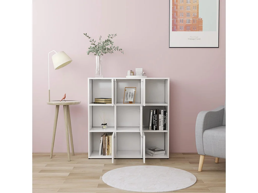 Bibliothèque étagère en bois Lozka 98cm - 4 niches 5 portes-Blanc