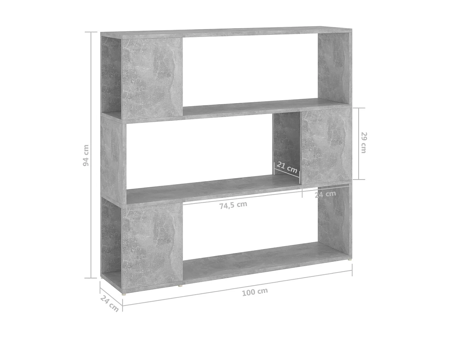 Bibliothèque-Séparateur de pièce Gris béton 100x24x94