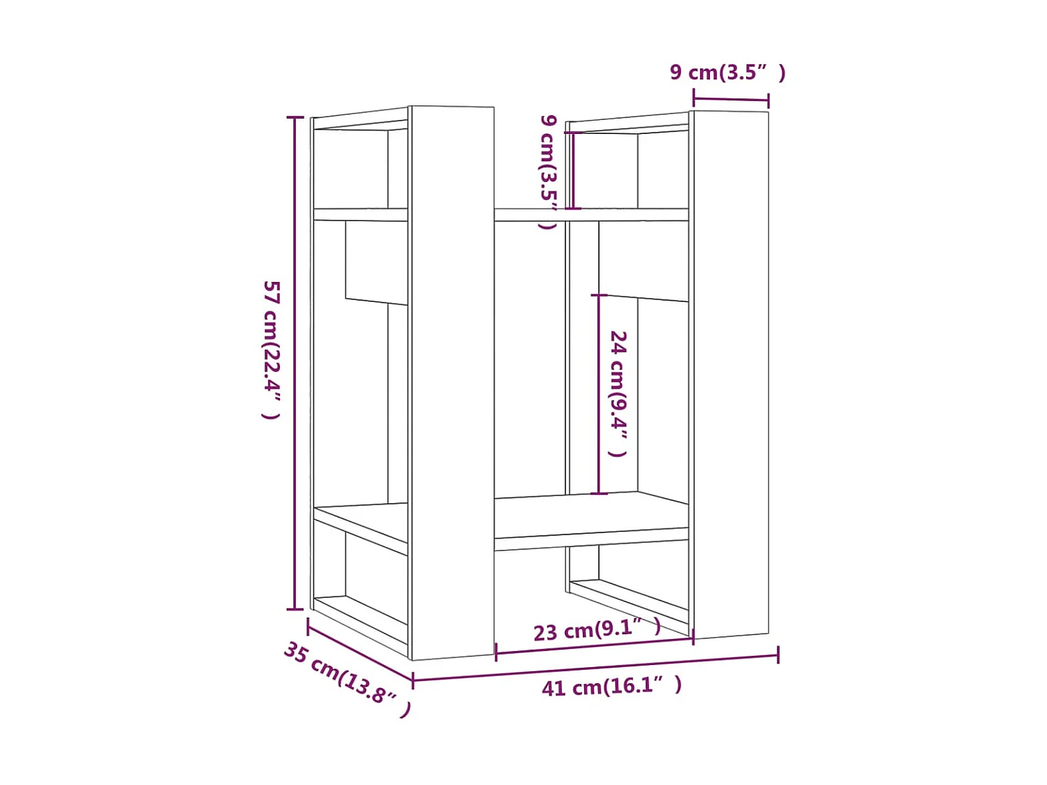 Bibliothèque-Séparateur de pièce 41x35x57 Pin massif