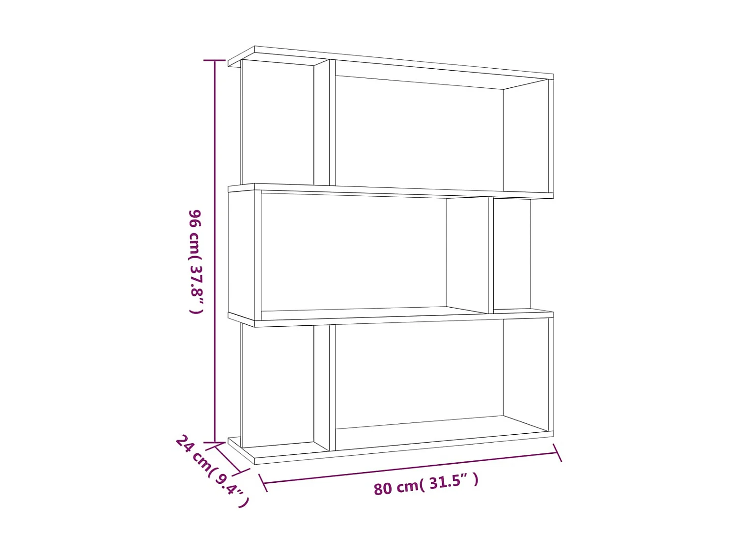 Bibliothèque-Cloison Chêne fumé 80x24x96 Bois d'ingénierie