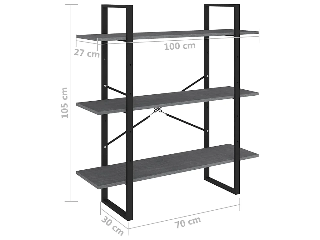 Bibliothèque à 3 niveaux Gris 100x30x105 Bois de pin massif
