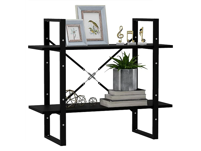 Bibliothèque à 2 niveaux Noir 80x30x70 Bois de pin massif