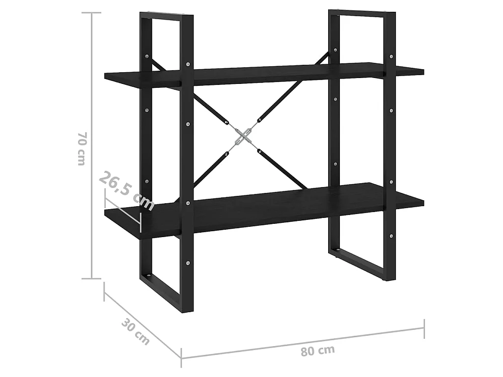 Bibliothèque à 2 niveaux Noir 80x30x70 Bois de pin massif
