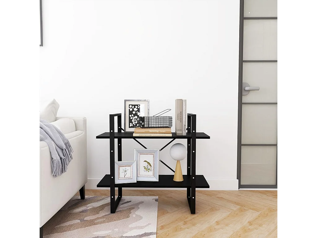 Bibliothèque à 2 niveaux Noir 80x30x70 Bois de pin massif