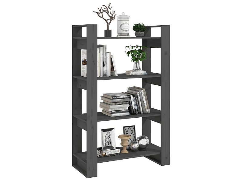 Bibliothèque-Séparateur de pièce Gris 80x35x125 Pin solide