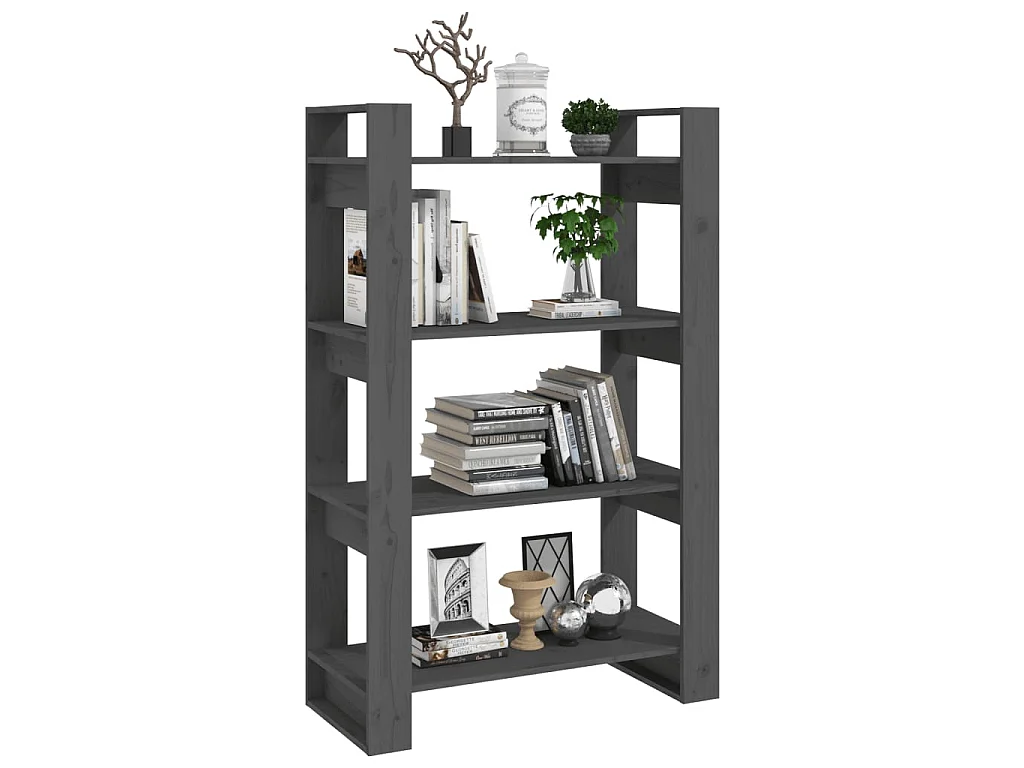 Bibliothèque-Séparateur de pièce Gris 80x35x125 Pin solide
